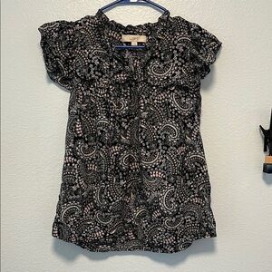LOFT Navy Floral Blouse